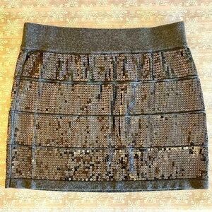 XXI Charcoal Gray Sequined Miniskirt Slim Fit Stretch Jersey Party Glitzy